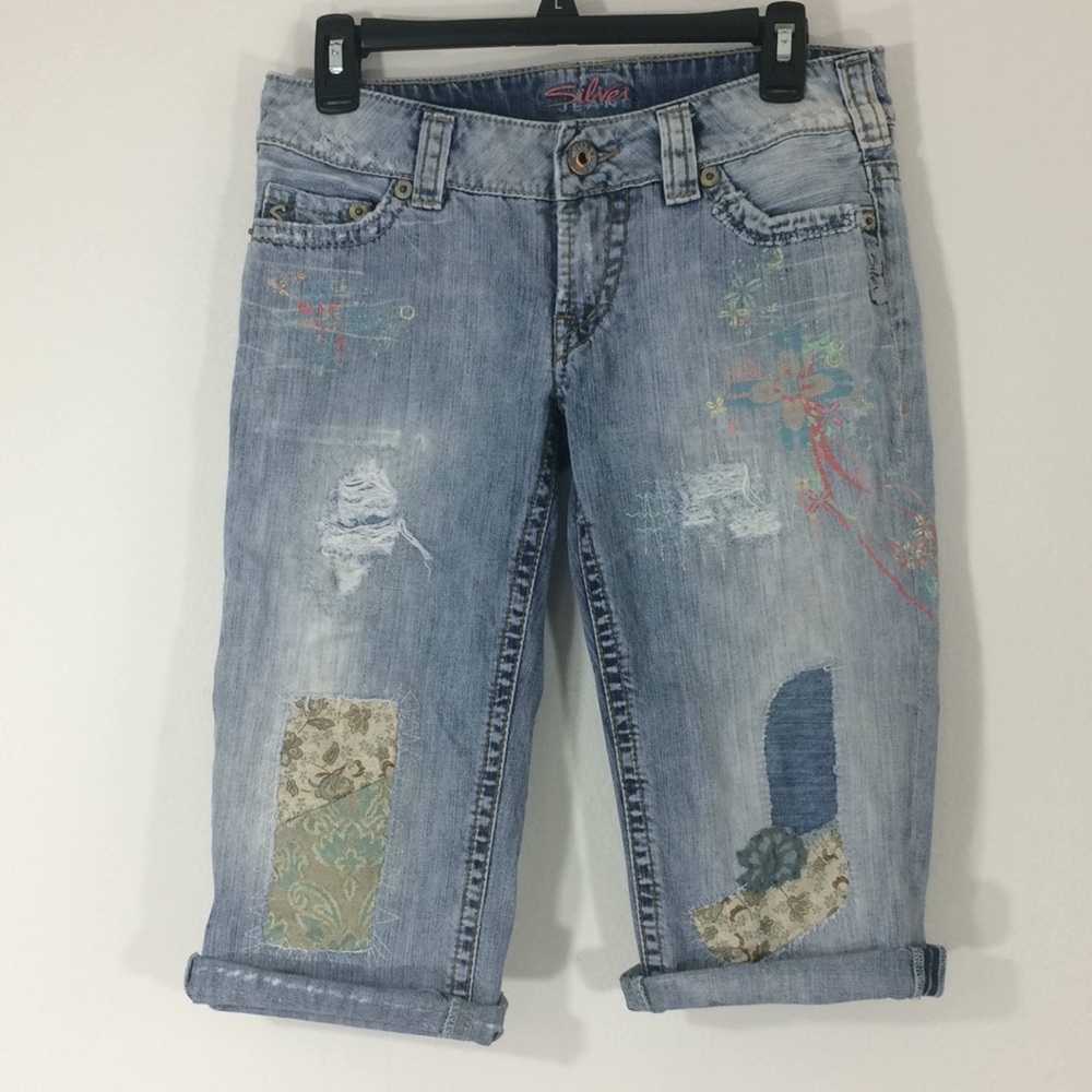 ❤️Silver brand distressed/embellished long shorts - Picture 1 of 8